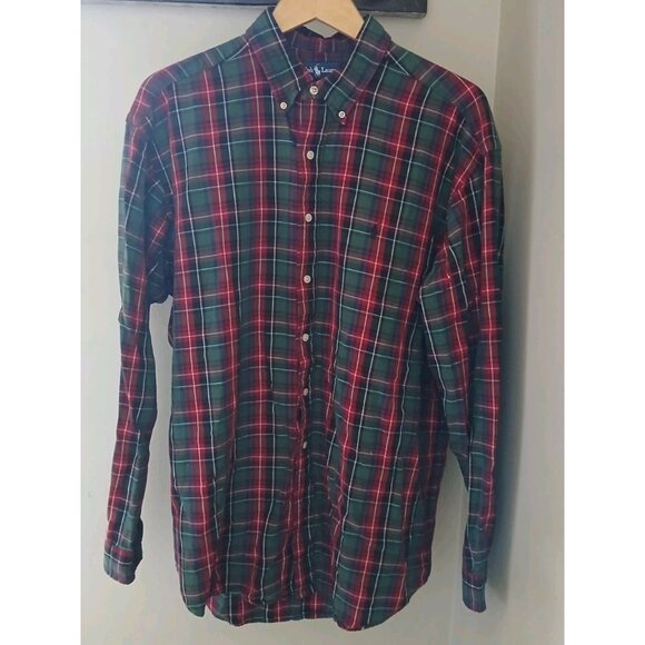 Ralph Lauren Blake Button Down Shirt Size Large Red Green Plaid Holiday Academia - Picture 1 of 9